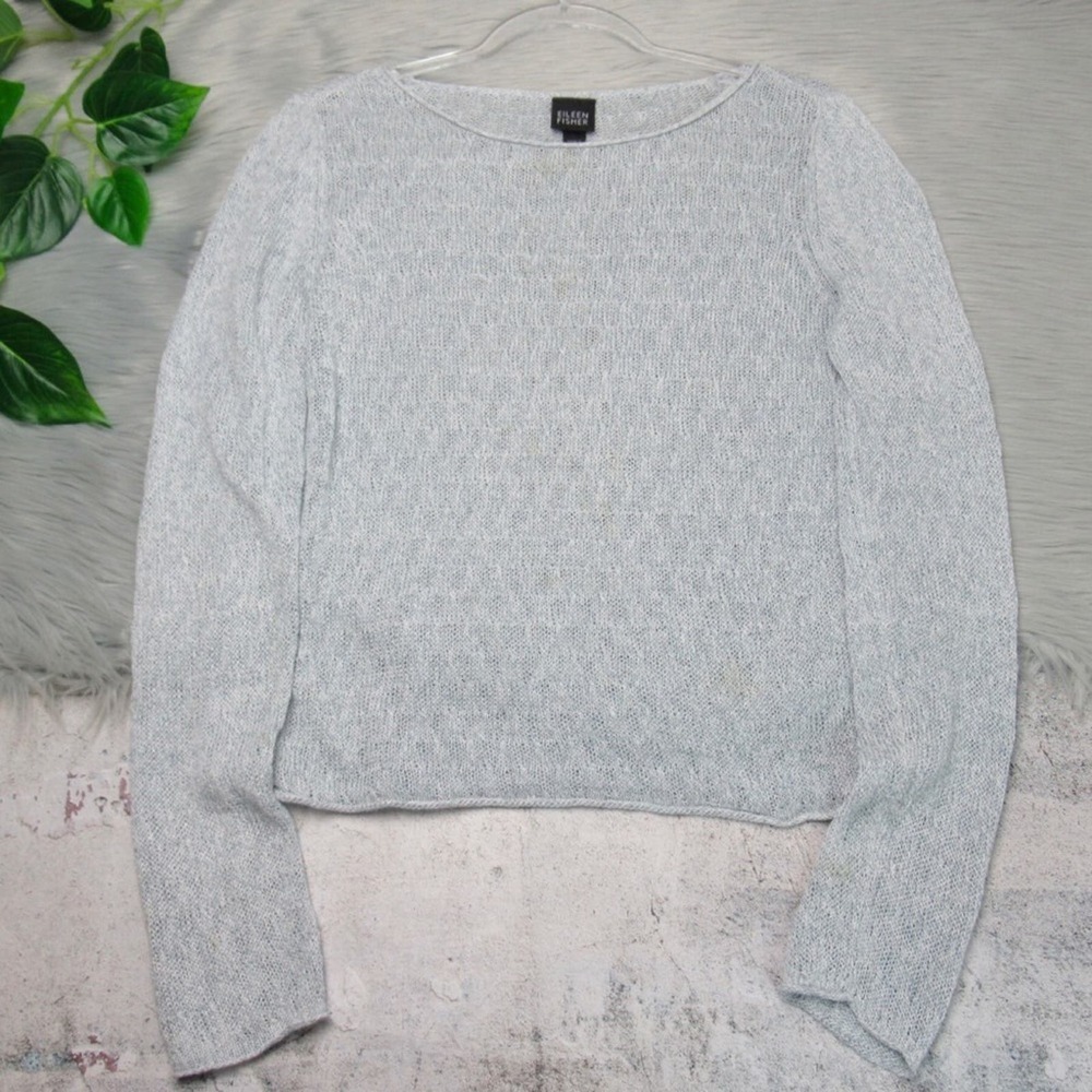 EILEEN FISHER Blue Linen Knit Scoop Neck Sweater Women’s Size Medium